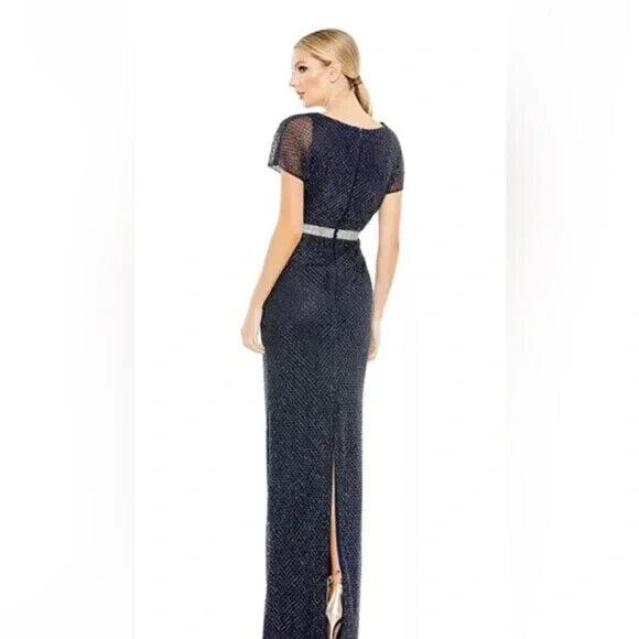 MAC DUGGAL Beaded Short Sleeve Column Evening Gown 26445‎ Blue Sz 12 $698 - Picture 6 of 7